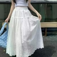 ราคา Summer New Fresh Flower Embroidered Cotton Skirt Elastic Waist A- line Cake Dress Midi Skirt (1732952038170134362)