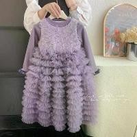 ราคา 202525 Autumn Winter Amy Princess Dress Birthday Dress for Girls Dreamy Purple Fleece Cake Dress (1733337680829973766)
