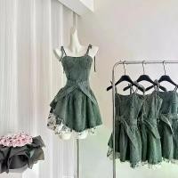 ราคา New Fashion Versatile Rose Floral Denim Patchwork Strap Cake Dress Summer High-End Waist-Slimming Hot Girl Short Dress with Design Sense (1733320319193089311)