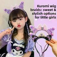 ราคา Children's Kuromi Wig Headband for Girls Sanrio Braided Hairband for Little Princesses Baby Princess Crown Hair Accessory with Ribbon Headband (1733129731314452037)