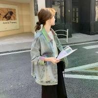 ราคา Super Stylish Gradient Color Block Turn-Down Collar Denim Jacket for Women 2025 Spring New Design Sense Niche Short Jacket (1733454230598354706)