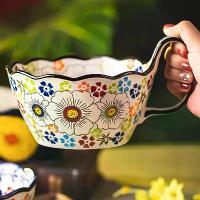 ราคา Hand Painted Japanese Style Ceramic Bowl with Handle - Microwave Safe, Suitable for Noodles, Salads and Breakfast Fruits (1733257987840247707)