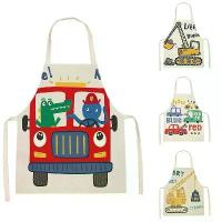 ราคา [COD] Kitchen cooking apron children's apron cartoon car crane fire truck pattern printed apron cleaning accessories (1733297452808504830)