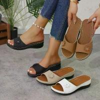 ราคา Summer New Wedge Flower Fish Mouth plus Size Slippers Sewing Line Female Leisure Sandals (1733350408658060609)