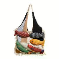 ราคา Women'S Woven Beach Tote Bag - Stylish Animal Print Shoulder Bag with Lace Detail, Perfect for Beach Parties, Shopping & Everyday Use - White with Red Fish Design, Beach Bag (1733045221122606567)