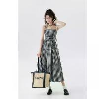 ราคา Women's knee-length dress, new style, summer 2025, A-line, high waist, sleeveless, chic plaid print A-line dress. (1733471757775439267)