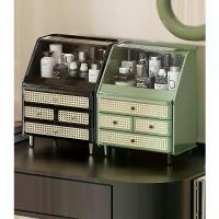 ราคา กล่องเก็บเครื่องสำอางและผลิตภัณฑ์ดูแลผิวแบบพกพาหลายฟังก์ชัน - ลิ้นชักสองชั้นพร้อมมือจับสีทอง, ชั้นวางเปิด, ถังเก็บพลาสติกทนทานขนาดกะทัดรัด, เหมาะสำหรับโต๊ะเครื่องแป้ง, ห้องน้ำ, โ (1733473624065148646)