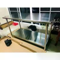 ราคา โต๊ะ โต๊ะเตรียม โต๊ะสแตนเลส โต๊ะสแตนเลสแท้ มี 2 ชั้น ขนาดยาว 150 และ 180 cm เกรดส่งออกยุโรป อเมริกา โต๊ะเตรียมอาหาร โต๊ะวางไมโครเวฟ (1732796485006886594)