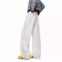 ราคา กางเกงผู้ชาย สีสันสดใส ลายดอกไม้สีขาวและสีเทา กางเกงวอร์มทรงตรง กางเกงลำลองลายทาง (1733119730070161353)