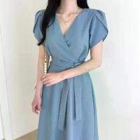 ราคา ชุดเดรสผู้หญิง มิดิ คลาสสิก ไขว้คอวี เอวผ้าลูกไม้ ทรงเข้ารูป แขนพอง (1733379756499896141)