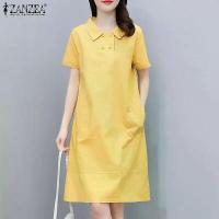 ราคา ชุดเดรสผู้หญิง ZANZEA สไตล์วินเทจ ปกเสื้อ แขนสั้น ลำลอง ผ้าฝ้ายลินิน ทรงหลวม ชุดเดรสผ้าฝ้ายลินินสีพื้น (1733332558540932966)