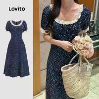ราคา ชุดเดรสหรูหรา Lovito ผ้าลูกไม้ตัดเย็บสำหรับฤดูใบไม้ผลิและฤดูร้อน สีกรมท่า ชุดเดรสผู้หญิง รุ่น L137LD118 (1733377159381878338)