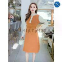 ราคา เดรส ชุดเดรสผู้หญิง ผ้าไหมพรม คอกลม แขนยาว ทูโทน T-Shirtnista COD (1733197845969274690)
