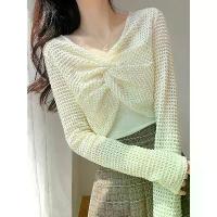 ราคา เดรสเสื้อชั้นในสีดำพร้อมเสื้อคลุม ความรู้สึกระดับไฮเอนด์ ผ้าคลุมไหล่กันแดดถักฤดูร้อนของผู้หญิง แขนยาว เสื้อลูกไม้แฟชั่นพิเศษ เสื้อ ไหมพรม คอ ปีน (1733152669406234260)