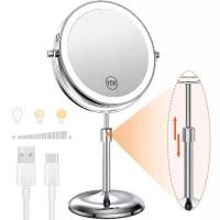 ราคา กระจกแต่งหน้า 8 นิ้ว พร้อมโคมไฟอ่อน กำลังขยาย 10 เท่า ไฟ 3 สี ปรับความสว่างได้ ความสูงยืน กระจกเครื่องสำอาง (1731653629131195975)