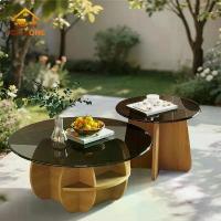 ราคา โต้ะกลาง โต๊ะกลางโซฟา โต๊ะกาแฟ กระจกนิรภัย+ขาโต๊ะไม้โอ๊ค ติดตั้งง่าย แข็งแรงและทนทาน หลายสไตล์พร้อมส่ง A (1733233020480882223)