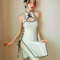 ราคา 2025 Sexy Lingerie Women's Vintage Lace-up Temptation Costume Republic of China Style Side Slit Hollow Out Halter Cheongsam (1733454061071271645)