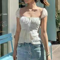 ราคา เสื้อคาร์ดิแกนคอเหลี่ยมสั้นสำหรับผู้หญิงฤดูร้อนแขนพัฟจับจีบสไตล์ฝรั่งเศสหวานและสดใสสายคล้องคอเดียวข้ามพรมแดน เสื้อ ลูกไม้ ใยบวบ เอค อวีระบาย เสื้อ ลูกไม้ ฝรั่งเศส (1731497572474062685)