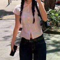 ราคา เสื้อเชิ้ต ผู้หญิง จีบ สีพื้น คอปกโปโล แขนสั้น ติดกระดุม คาร์ดิแกนสั้น สไตล์ใหม่ สำหรับปี 2025 เสื้อ ลูกไม้ ฝรั่งเศส เสื้อ ลูกไม้ ใยบวบ เสื้อ ไม่ต้อง รีด ชุดงานหมั้น แบบ เรียบง่าย (1731491967750539101