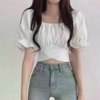 ราคา เสื้อครอป สไตล์เกาหลี ชิค ฝรั่งเศส คอเหลี่ยมน้อย ตัวเล็ก แขนพัฟ ผูกโบว์ เอวพอดีตัว เสื้อเชิ้ต เอวสูง (1731925751506109644)