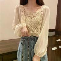 ราคา เสื้อชีฟอง สำหรับผู้หญิง สไตล์อ่อนโยน ฝรั่งเศส แขนยาว คอเหลี่ยม เสื้อสั้น ฤดูใบไม้ผลิ ฤดูร้อน 2025 มาใหม่, เสื้อปักฉลุลูกไม้ (1732187941267803002)