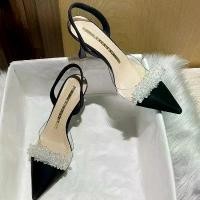 ราคา City Stroll· Pearl Stiletto High Heels Pointed Toe Summer White New French Style Heeled Single Shoes Closed-Toe Sandals for Women (1734331957898478949)