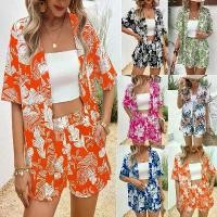 ราคา 2025 European and American Amazon Cross-Border Women's Fashion New Floral Print Short Sleeve Shirt Top Elastic Waist Shorts Set (1733761479830243260)