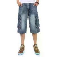 ราคา Fashion Design Creative Shorts Versatile Street Dance Hip-Hop Blue Capri Pants Plus Size Men's Denim Cropped Pants Summer Pants Multi-Pocket Thin Pants 2026 New Trendy Men's Pants (1733755347553125910