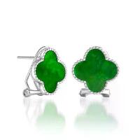 ราคา S925 silver inlay, natural Myanmar A jadeite, blue four-leaf clover stud earrings, with 925 silver needles, Tremella plugs (1733794521775638168)