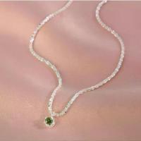 ราคา 999 Sterling Silver Crown Starry Sky Necklace for Women, Light Luxury High-End Sparkling Olive Green Zircon Choker Jewelry (1734240342662940505)