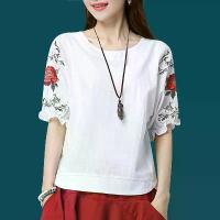 ราคา M~4XL Plus Size Mom Fashion 2025 New Korean Style Artistic Embroidered Top Short Sleeve T-Shirt for Women Slim Fit Base Shirt Trendy (1733292843488544581)