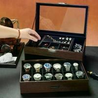 ราคา กล่องนาฬิกา 12 เรือน กล่องนาฬิกาใส่เครื่องประดับ 2ชั้น กล่องใส่นาฬิกา Watch Box ลายไม้วอลนัท (1734315425157777155)