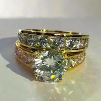 ราคา Cao Shi New Set Ring Luxury Wedding Ring Gold Plated Full Diamond Zircon Couple Ring European and American Trendy Jewelry (1733638086554518670)