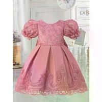 ราคา Girls' Elegant Princess Puff Sleeve Lace Dress - Knee-Length Flared Skirt Birthday Party Wedding Flower Girl Formal Attire, Hand Wash Only, Princess Dresses for Girls, Event Wear (1734020099763505049)