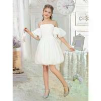 ราคา Girls' Elegant White Off-Shoulder Wedding Dress with Puff Sleeves & Bow Detail - Knee-Length Flared Skirt Formal Party Performance Outfit for Birthdays, Performances, Special Occ (1734020142757545881)
