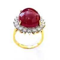 ราคา 【เก็บเงินปลายทาง】 ✥แหวนเงินแท้925 ชุบทองไมคร่อน ยอดพลอยทับทิมแท้สีแดง ล้อมเพชร CZ White❖ (1734275111380223412)