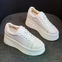 ราคา Round Toe Thick Sole White Sneakers for Women New Spring and Autumn Women's Shoes with Hidden Wedge Platform Casual White Sneakers Trendy (1733440761681052931)