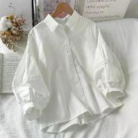 ราคา เสื้อเชิ้ต แขนพอง สำหรับผู้หญิง สีขาว สไตล์ปก เก๋ไก๋ แฟชั่นสไตล์เกาหลี อเนกประสงค์ เรียบง่าย เหมาะสำหรับฤดูร้อน Clothing Lady Women (1731100734107978587)