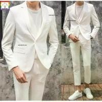 ราคา ชุดสูทผู้ชายสีขาว(ออฟไวท์)+กางเกงสแลค9ส่วนสีขาวสไตล์เกาหลี(เสื้อสูท+กางเกง)-พร้อมส่ง (1734244564975912399)