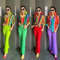 ราคา เซตเสื้อลายทางกางเกงสีพื้น ชุดแหยม ชุดอีเจ้ย ชุดย้อนยุค ชุดทองกวาว (เสื้อ+กางเกง) (1733916421800035791)