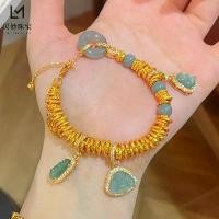 ราคา สร้อยข้อมือ ซากีราม พระสังกัจจายน์ จี้น้ำเต้า ปิงอันโข่ว หยกสังเคราะห์ สีเขียว สีทอง งานพันลวด สไตล์จีน โบราณ นำโชค เสริมดวง การเงิน สายมู ดูดทรัพย์ สร้อยข้อมือผู้หญิง กำไล สวยๆ (1733950730040674030)