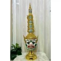 ราคา ✲หัวโขน สหัสเดชะ ขนาดสวมหัว งานกระดาษ ปิดทองเค ประดับเพชรคริสตัล พร้อมฐานไม้อัดสีแดงฟรี ของตกแต่งบ้าน ของขวัญ khon mask☛ (1733677974031664756)