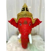 ราคา ❇เศียรครู พระพิฆเนศ ขนาดครอบศรีษะ งานกระดาษ ใส่ตาแก้ว ปิดทองเค ประดับเพชรคริสตัล พร้อมฐานไม้อัดสีแดงฟรี ของขวัญ khon mask♔ (1733677978390136370)