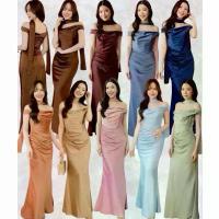 ราคา FP070 ชุดออกงาน งานแต่ง เพื่อนเจ้าสาว ราตรี บายเนียร์ prewedding เดรสยาวปาดไหล่ปิดแขน (1733500184324573148)