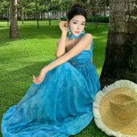 ราคา Seaside Vacation Stunning Beach Dress Dopamine Blue Backless Halter Neck Strapless Dress Women Summer Irregular Long Dress Clothing Women ชุด ไปร้าน เหล้า ช ุ ด ไ ท ย เ จ้ (1733099275976738311)
