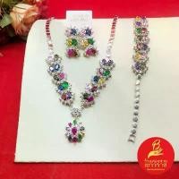 ราคา โปรโมชั่น ชุดเครื่องประดับพลอยนพเก้า สร้อยคอ ข้อมือ ต่างหู สีโรเดียม ใส่เสริมโชคลาภ ใส่ออกงานได้ พร้อมส่ง (1733860185004082961)
