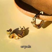 ราคา ขายดี URPALS ต่างหูสีทอง ต่างหูStud ลาย crumpled ตัวเรือน Stainless ชุบทอง 18K แพ้ง่ายใส่ได้ (1732665167964374465)