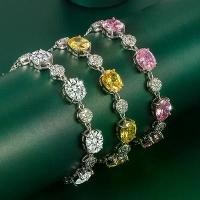 ราคา เครื่องประดับราคาไม่แพง สร้อยคอผู้หญิง สร้อยข้อมือผู้หญิง ต่างหู เชือกเส้นเล็ก สไตล์ INS สร้อยข้อมือสไตล์พลอยสี สร้อยข้อมือพลอยสีสำหรับผู้หญิง สีเหลืองและสีชมพู เพชรเต็มรูปไข่ เครื่องประดับมือ (173224