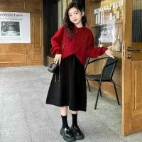 ราคา ชุดเดรสเด็กผู้หญิง ชุดฤดูใบไม้ร่วงและฤดูหนาว ปีใหม่ เทศกาลตรุษจีน เสื้อสเวตเตอร์สั้นกระดุมสีดำ กระโปรงเสื้อกั๊กสองชิ้น (1733443014150359024)