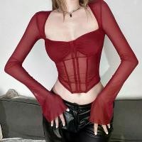 ราคา เสื้อครอปท็อปผู้หญิงสีพื้นทรงเข้ารูปแฟชั่นสตรีทคอเหลี่ยมแขนยาว เสื้อแขนยาว ผู้หญิง (1733362280363755228)